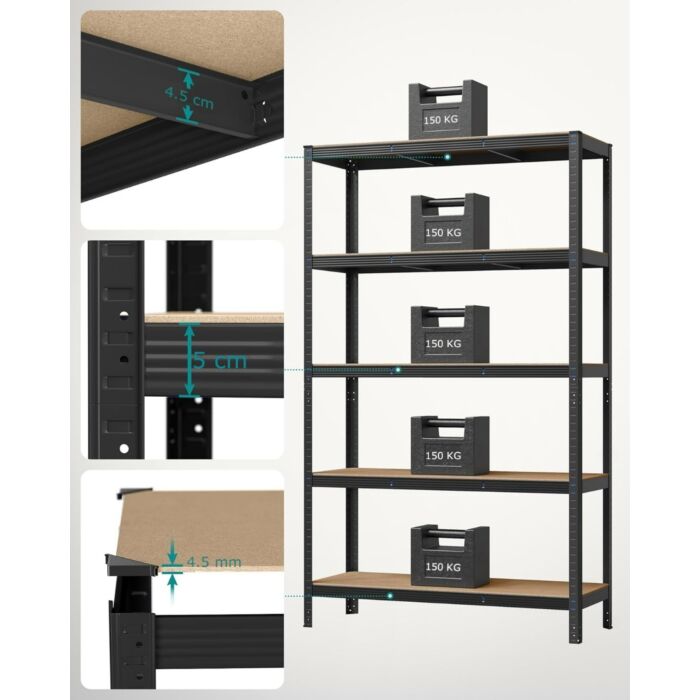 Hoppa! | Magazijnstelling - Opbergrek | 121x60x201 cm | Zwart