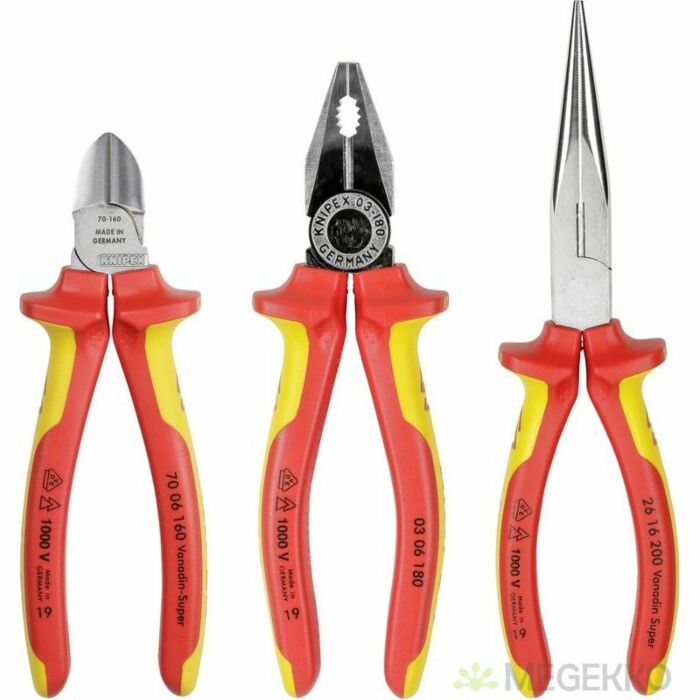 Vooraanzicht: KNIPEX elektro-pakket 3-delig combi-, punttang + zijsnijtang