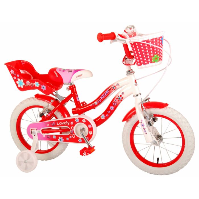 Volare Lovely Kinderfiets - Meisjes - 14 inch - Rood Wit - Twee Handremmen (2049)