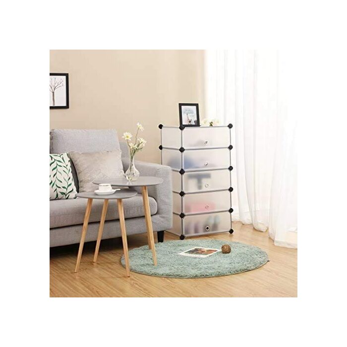 Hoppa! DIY-schoenenrek | 10 niveaus | halftransparant wit | kunststof | 48 x 36 x 173 cm (B x D x H)