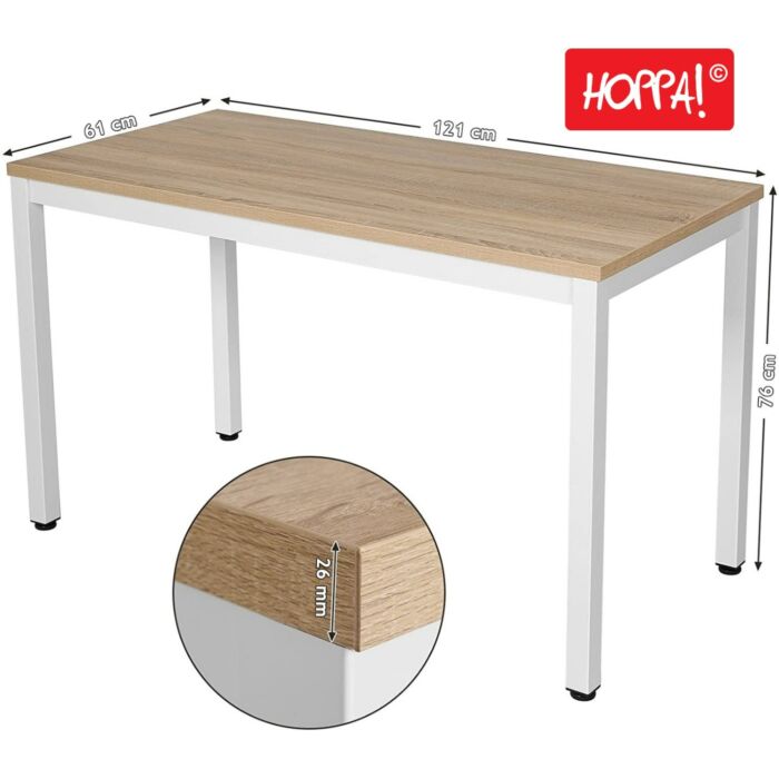 Hoppa! Metalen Tafel | Universeel | Wit/Beuken | 121 x 61 x 77 cm (L x D x H)