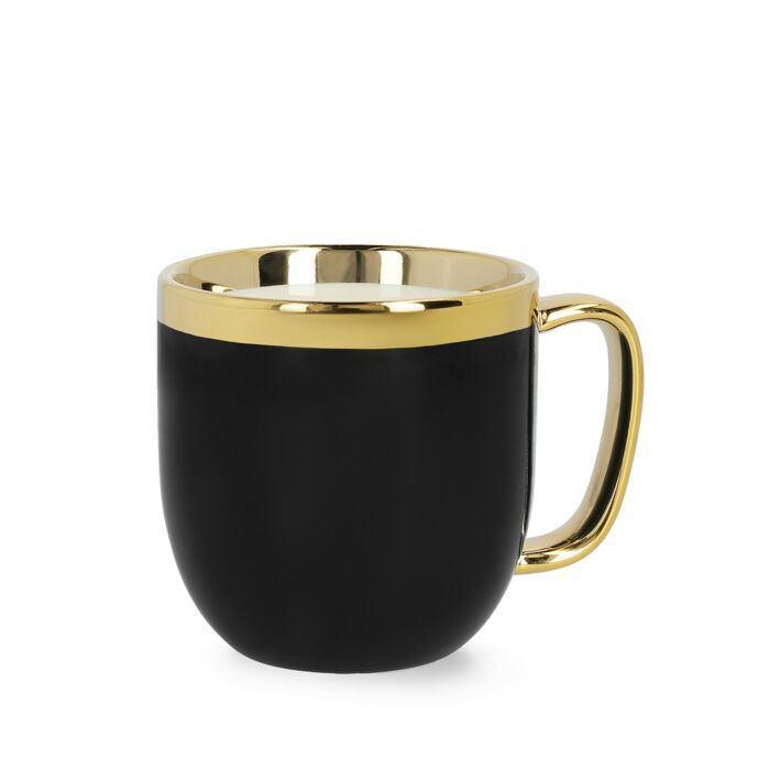 HOMLA Sensorische Beker met Gouden Decoratie – Porseleinen Thee- en Koffiemok 0,28 L, Zwart/Goud