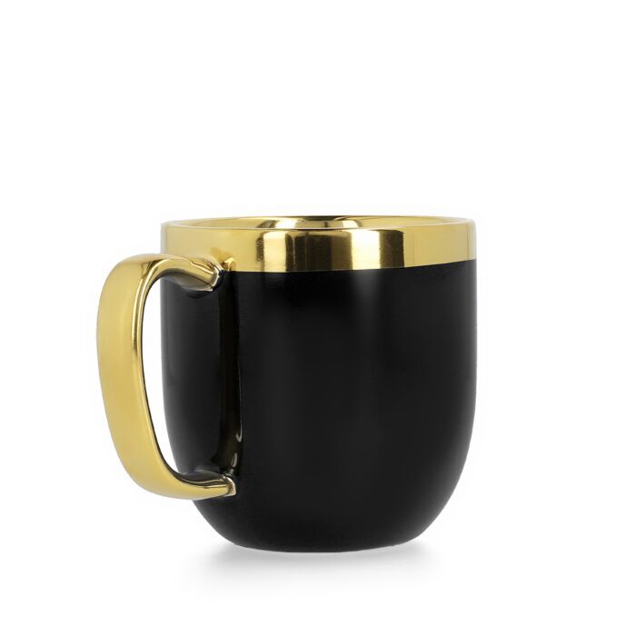 HOMLA Sensorische Beker met Gouden Decoratie – Porseleinen Thee- en Koffiemok 0,28 L, Zwart/Goud