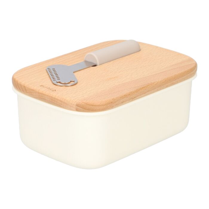 Republiek laten vallen Product HOMLA EASY COOK botervloot met deksel - boterbel botervlootbox voor  botervloot - kunststof hout RVS wit 17x11 cm