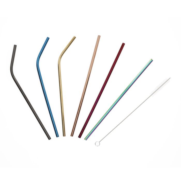 HOMLA RIJO | Herbruikbare rietjes + borstel | 7 elementen 25 cm lengte | Metaal | Veelkleurig