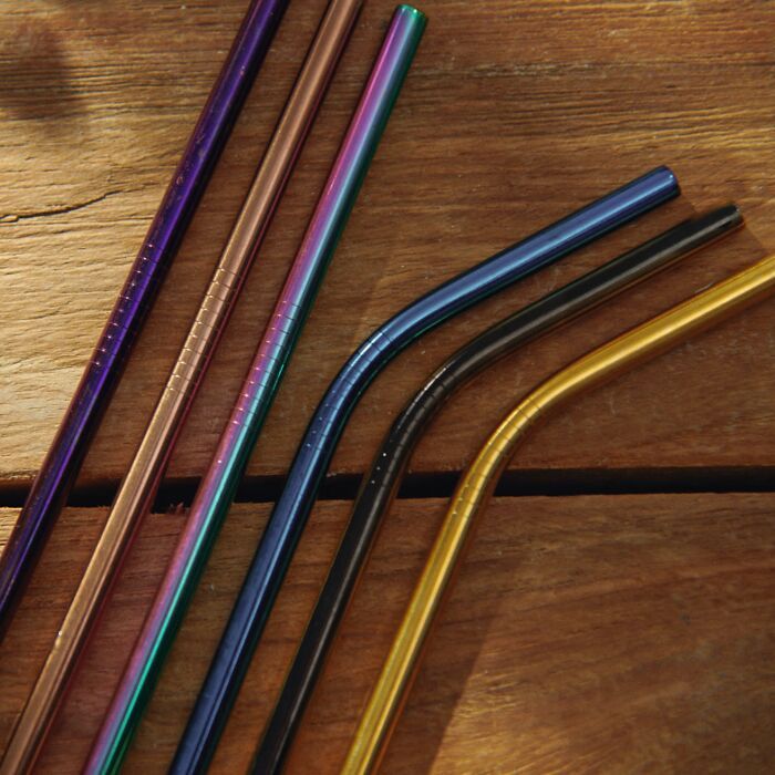 HOMLA RIJO | Herbruikbare rietjes + borstel | 7 elementen 25 cm lengte | Metaal | Veelkleurig