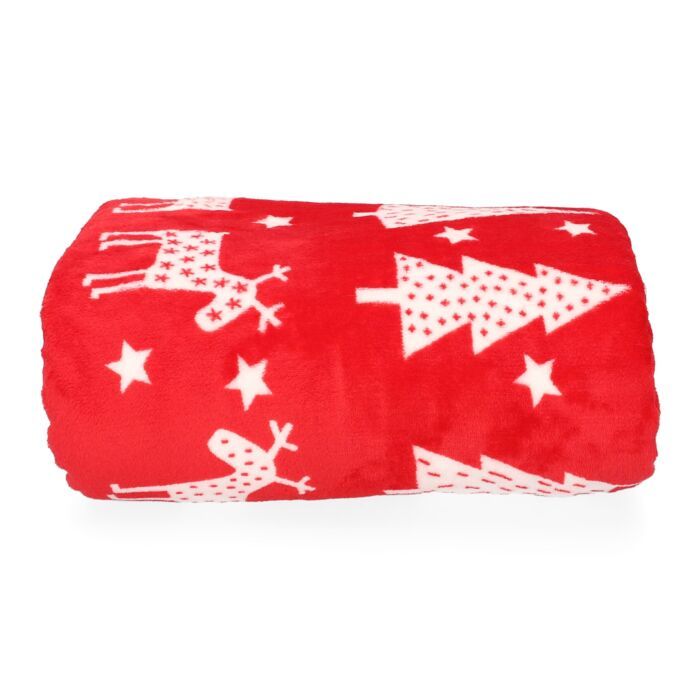 HOMLA | Stangdeken | Kerstmotief - Rode kleur - Rendiermotief - Polyester 150 x 200 cm