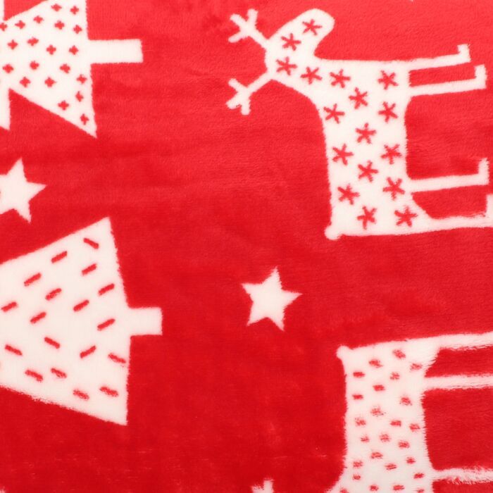 HOMLA | Stangdeken | Kerstmotief - Rode kleur - Rendiermotief - Polyester 150 x 200 cm