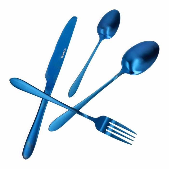 HOMLA | Bestekset | 16-delige set | Roestvrij staal | Marineblauw mat