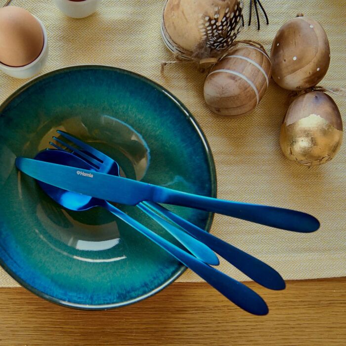 HOMLA | Bestekset | 16-delige set | Roestvrij staal | Marineblauw mat