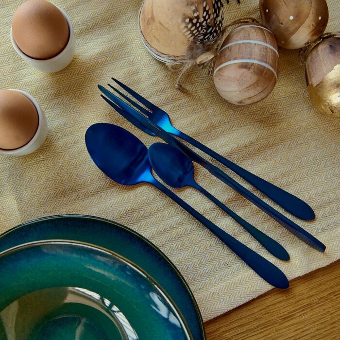 HOMLA | Bestekset | 16-delige set | Roestvrij staal | Marineblauw mat