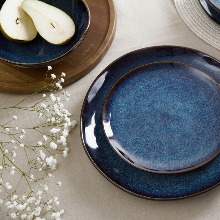 HOMLA | Bord | Marineblauw | 27 cm | Modern Design | 100% Steengoed