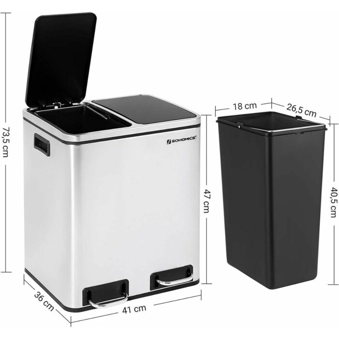 Hoppa! | Prullenbak 30L | Zilver - Metaal