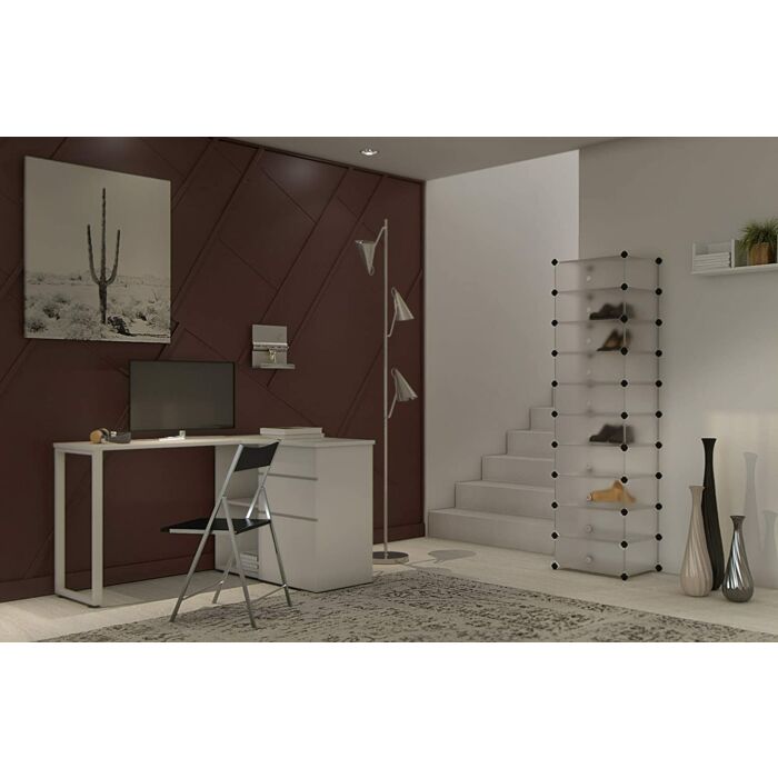 Hoppa! DIY-schoenenrek | 10 niveaus | halftransparant wit | kunststof | 48 x 36 x 173 cm (B x D x H)
