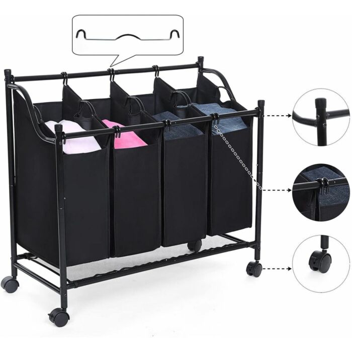 Hoppa! | Wasmand met vakken | Zwart - Polyester - 87,5 x 38,5 x 81 cm