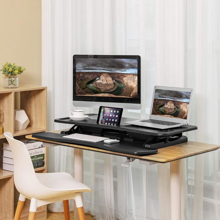 Hoppa! | Zit-sta bureau met toetsenbordblad | Zwart – Metaal/MDF – 95 x 40,6 x 39,5 cm