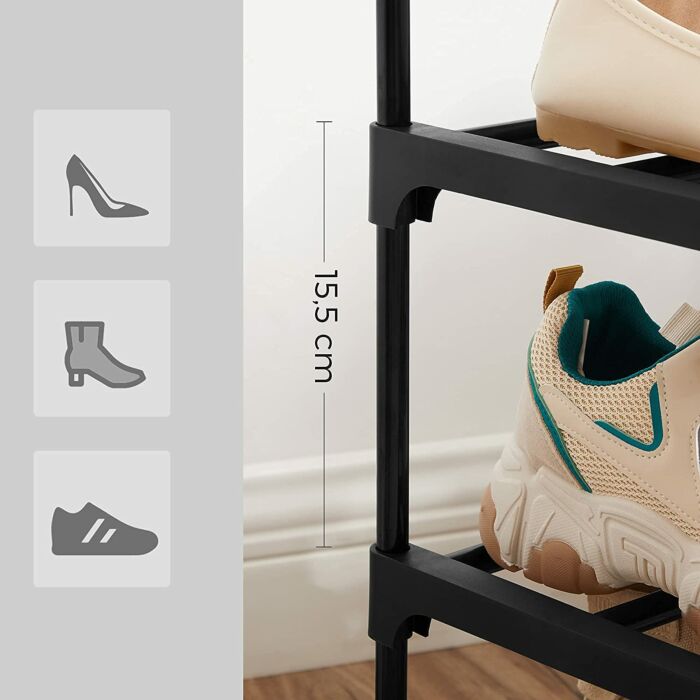 Hoppa! Schoenenrek | Schoenenkast | 3 lagen | 15 paar schoenen | Zwart | 92 x 30 x 54 cm (B x D x H)