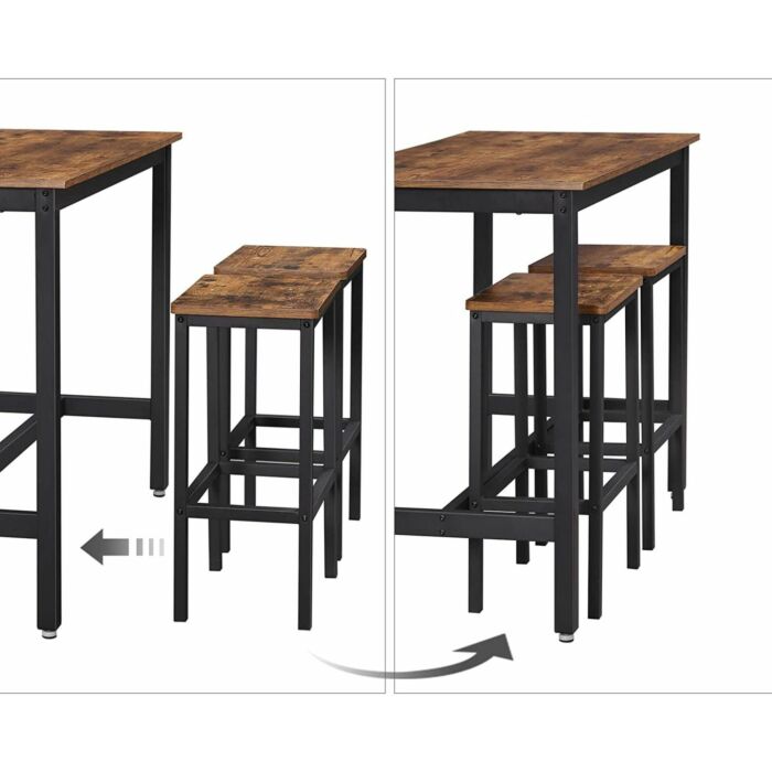 Hoppa! Metalen bartafel met 2 barkrukken – bruin, 120 x 60 x 90 cm (l × b × h)