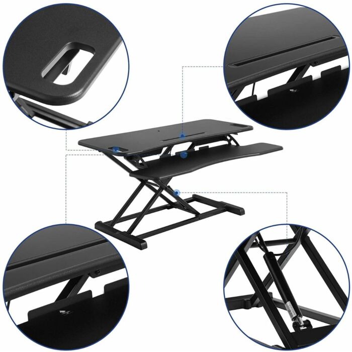 Hoppa! | Zit-sta bureau met toetsenbordblad | Zwart – Metaal/MDF – 95 x 40,6 x 39,5 cm