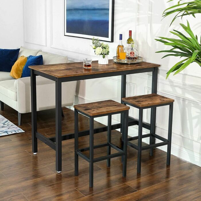 Hoppa! Metalen bartafel met 2 barkrukken – bruin, 120 x 60 x 90 cm (l × b × h)