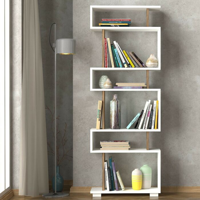 Asir Boekenplank - Wit Okkernoot - 60 x 165 x 19,5 cm