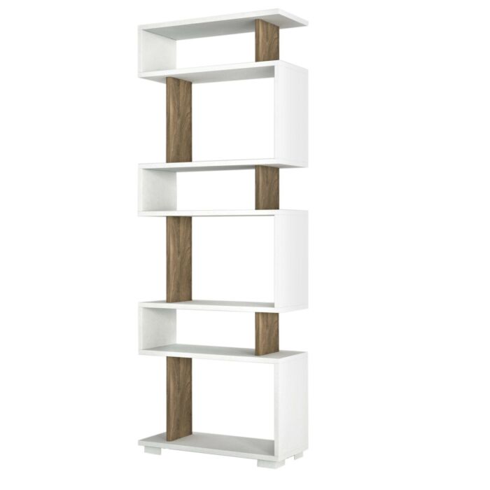 Asir Boekenplank - Wit Okkernoot - 60 x 165 x 19,5 cm