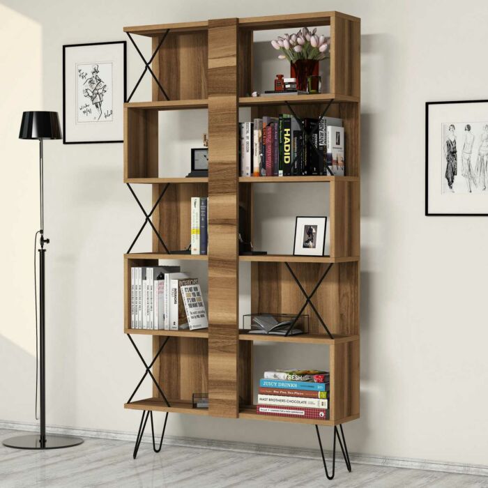 Asir Boekenplank - Okkernoot - 90 x 167,3 x 22 cm