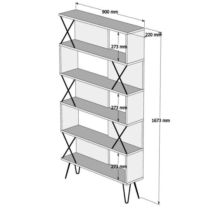 Asir Boekenplank - Okkernoot - 90 x 167,3 x 22 cm
