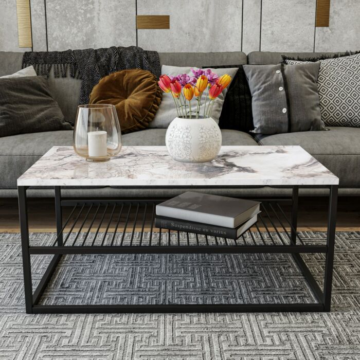 Asir Koffietafel | Wit Zwart | 95 x 42 x 55 cm