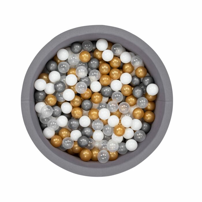 ASIR ballenbak voor baby's | grijs | 200 ballen in goud, wit, grijs en transparant | 85 x 85 x 30 cm