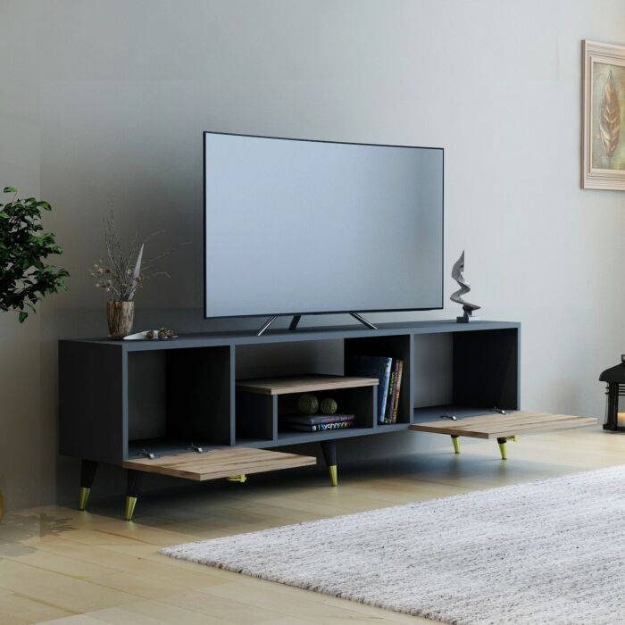Asir TV Kast - Televisiemeubel - Walnoot Antraciet
