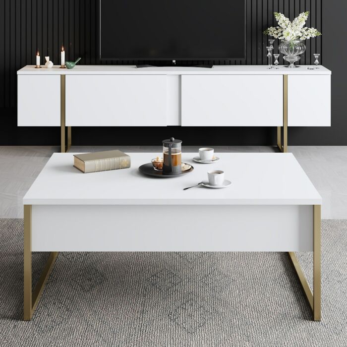 Asir Koffietafel - Wit Goud - 90 x 40 x 60 cm