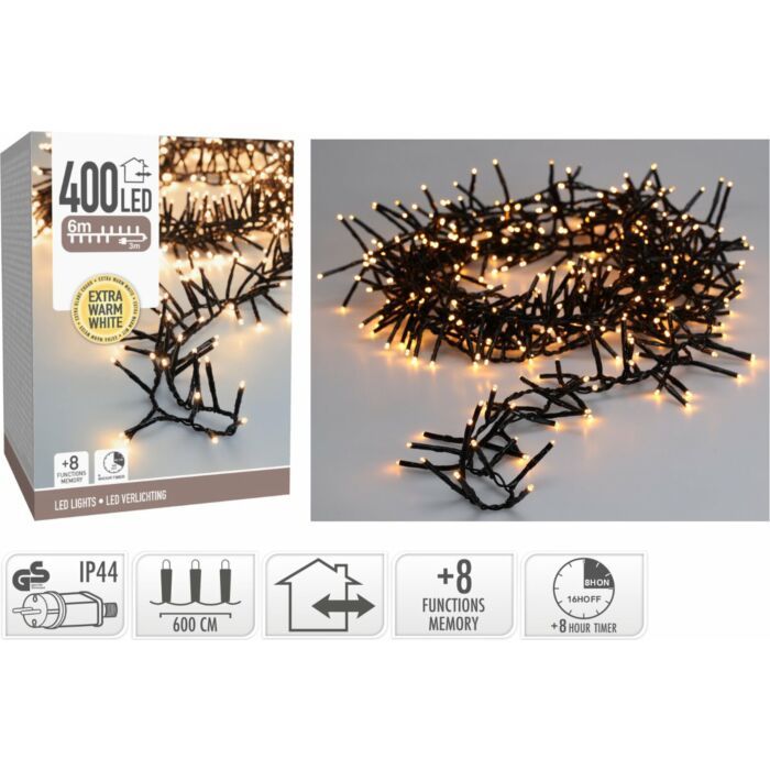 Maxi Cluster Kerstverlichting | 400 LED's | Buiten | Extra Warm Wit | Timer en Lichtfuncties