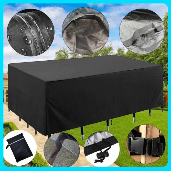 Hoppa! Tuinmeubelhoes – 120 x 120 x 74 cm – Zwart – 420D UV-bestendige Oxford-stof
