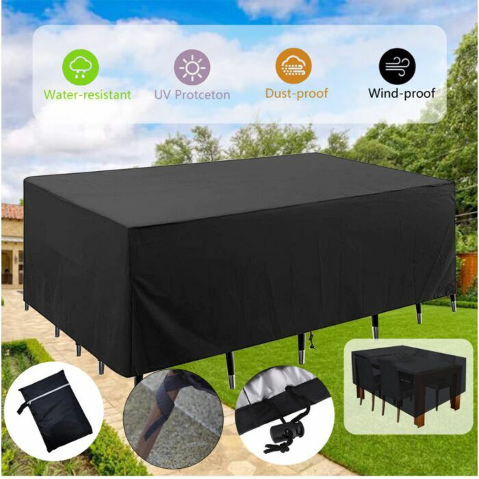 Hoppa! Tuinmeubelhoes | 135 × 135 × 75 cm | Zwart | UV-bestendige 420D Oxford-stof