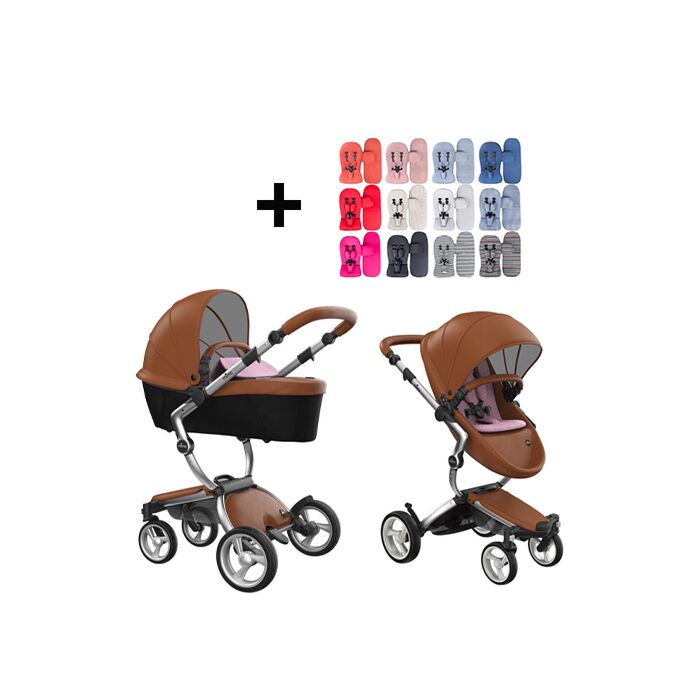Mima Xari Kinderwagen | Frame - Aluminium | Zitting + Kap - Camel | Starter Pack - Pixel Pink