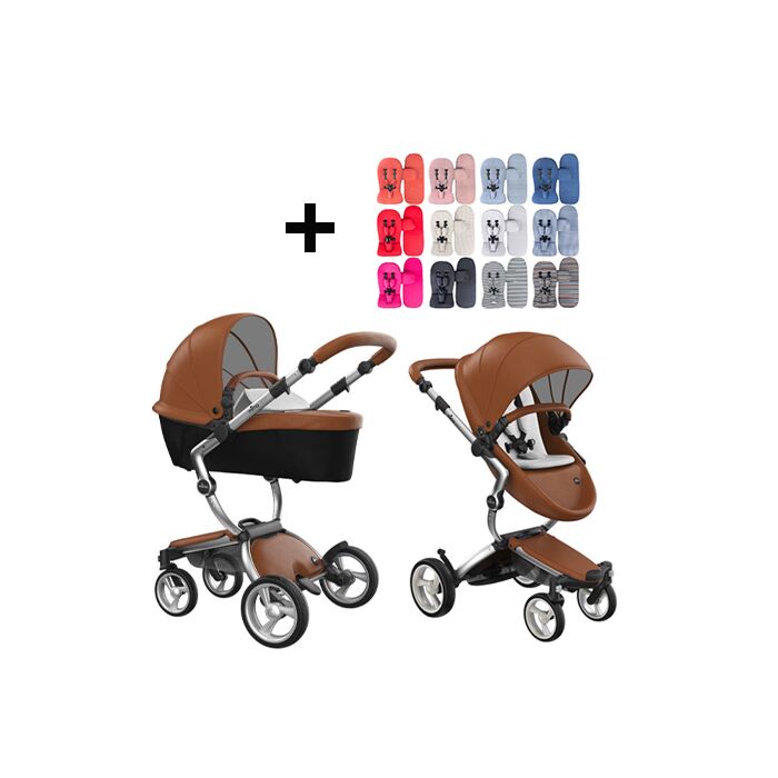 Mima Xari Kinderwagen | Frame - Aluminium | Zitting + Kap - Camel | Starter Pack - Stone White