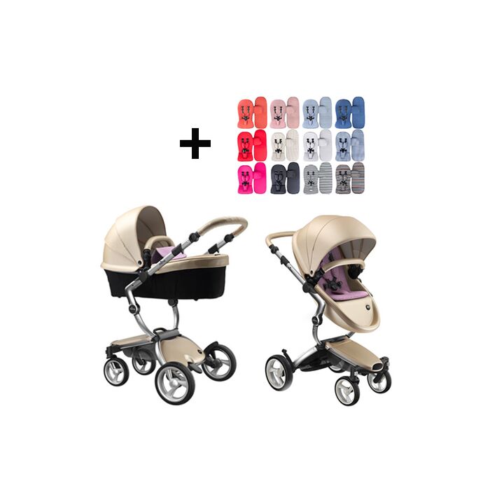 Mima Xari Kinderwagen | Frame - Aluminium | Zitting + Kap - Champagne | Starter Pack - Pixel Pink