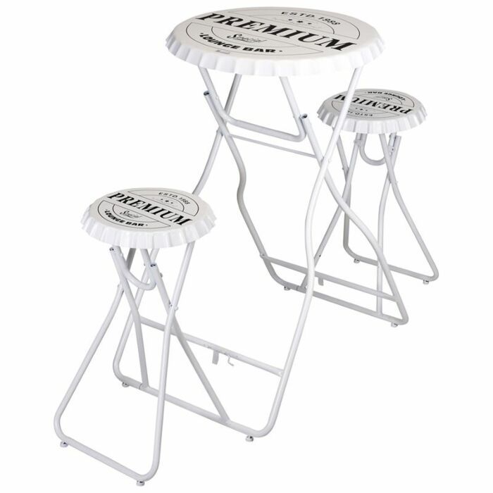 Bartafel | Wit | Metalen bistrotafel met 2 stoelen | 60 x 60 x 101 cm (L x B x H)