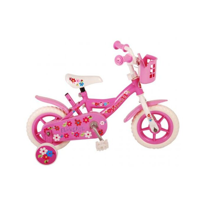 Volare Flowerie Kinderfiets Meisjes 10 inch Roze Wit
