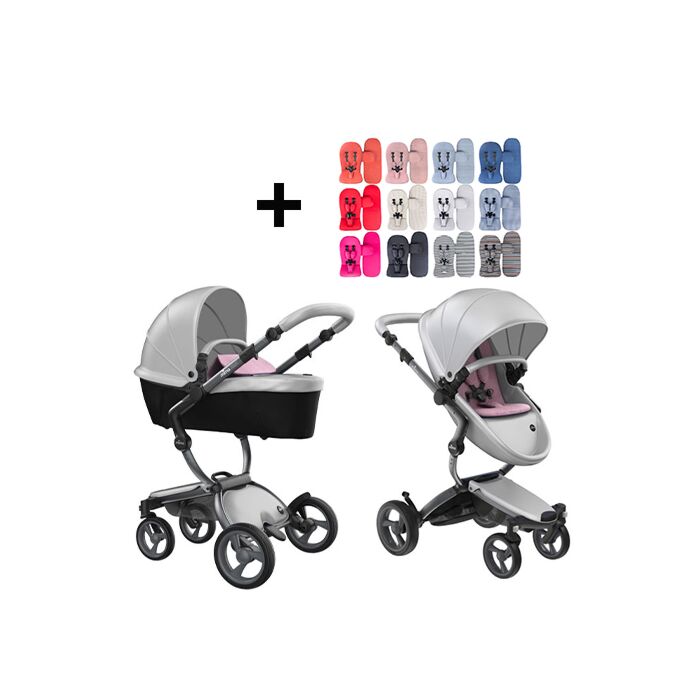 Mima Xari Kinderwagen | Frame - Graphite Grey | Zitting + Kap - Argento | Starter Pack - Pixel Pink - Babyhuys.com