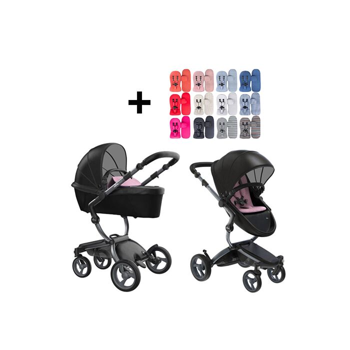 Xari Kinderwagen | Frame - Graphite Grey | Zitting + Kap Black | Starter - Pixel Pink