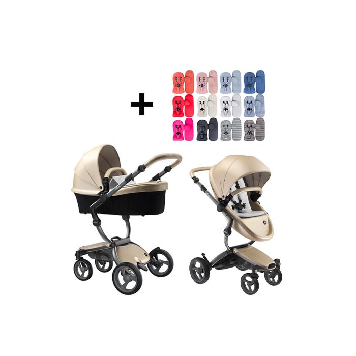 Mima Xari Kinderwagen | Frame - Graphite Grey | Zitting + Kap - Champagne | Starter Pack - Stone White - Babyhuys.com
