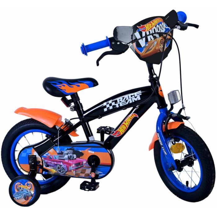 Hot Wheels kinderfiets 12 inch voor jongens in zwart, oranje en blauw