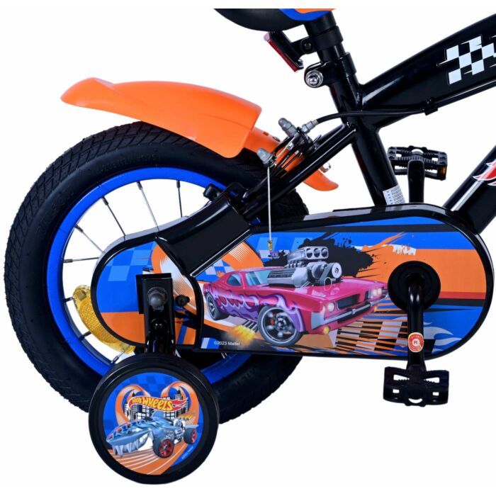Hot Wheels kinderfiets 12 inch voor jongens in zwart, oranje en blauw