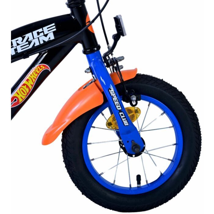 Hot Wheels kinderfiets 12 inch voor jongens in zwart, oranje en blauw