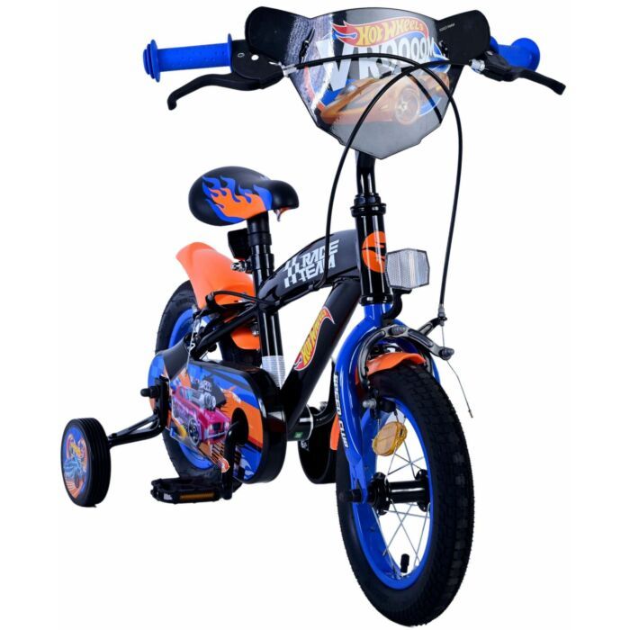 Hot Wheels kinderfiets 12 inch voor jongens in zwart, oranje en blauw