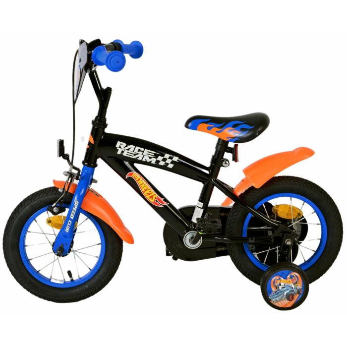 Hot Wheels kinderfiets 12 inch voor jongens in zwart, oranje en blauw