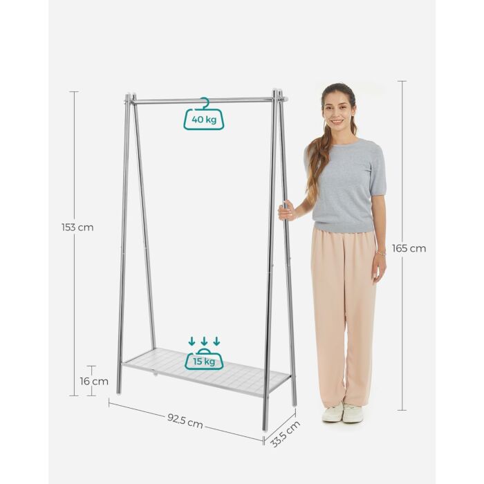 Kledingrek | 33,5 x 92,5 x 153 cm | Zilver