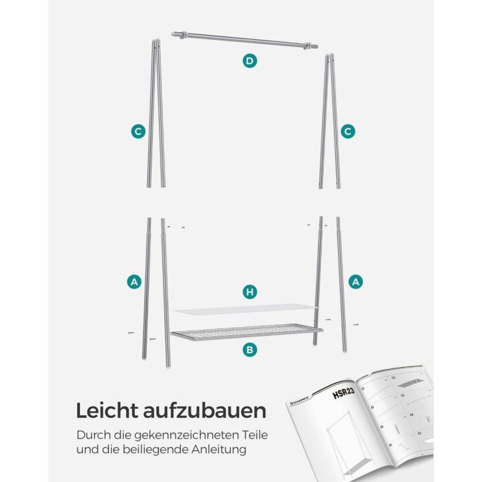 Kledingrek | 33,5 x 92,5 x 153 cm | Zilver